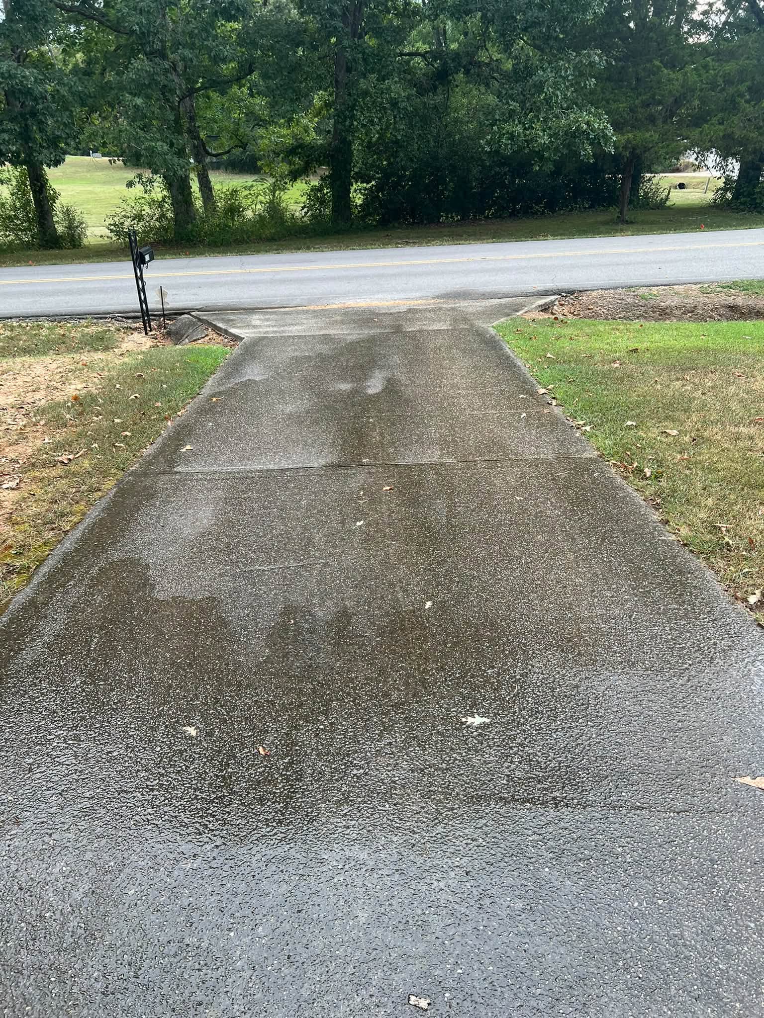 Driveway before professional concrete cleaning by Steadfast Exterior Services